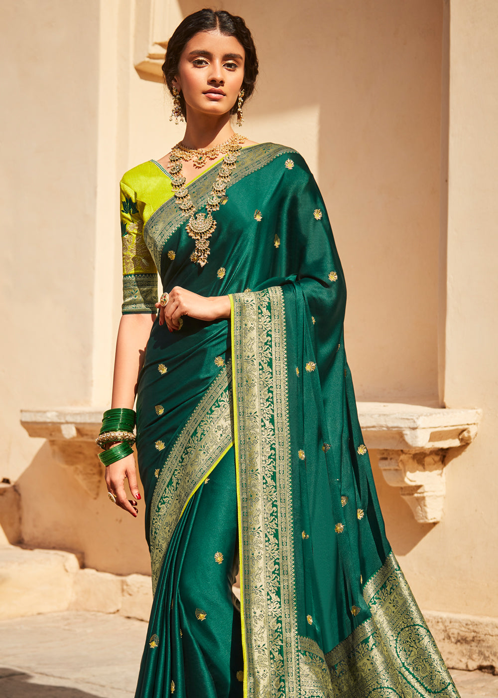 Buy MySilkLove Gable Green Zari Woven Designer Banarasi Saree Online