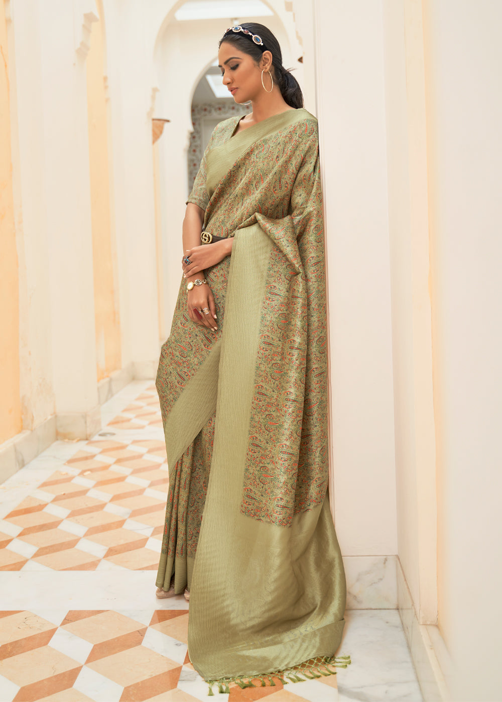 Buy MySilkLove Misty Green Digital Print Saree Online