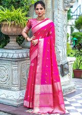 Violet Pink Zari Woven Tussar Silk Saree
