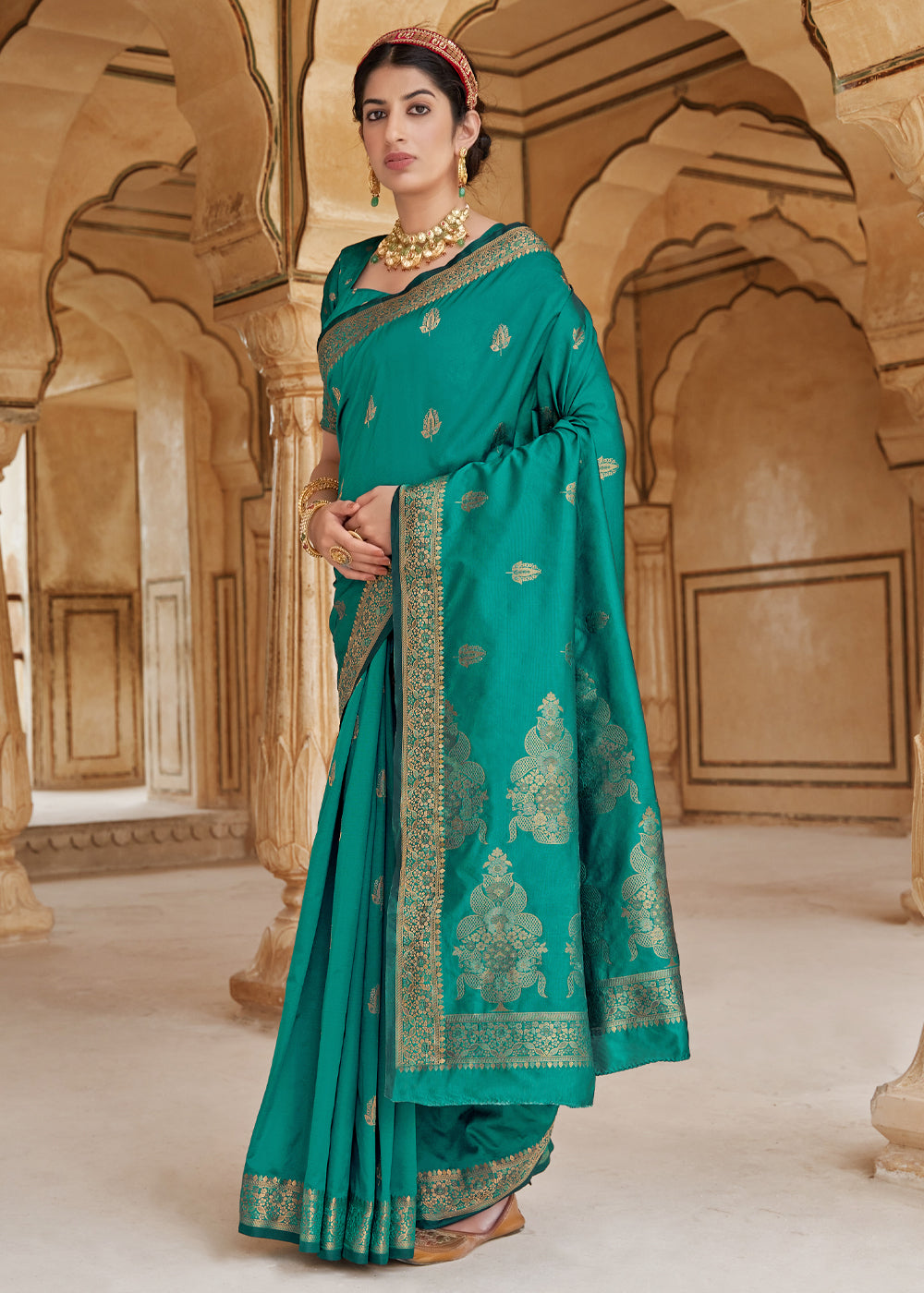 Buy MySilkLove Jade Green Zari Woven Banarasi Silk Saree Online