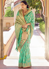 Spring Green Zari Woven Banarasi Linen Saree