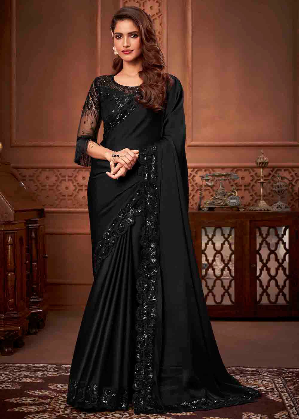 Buy MySilkLove Cod Dark Black Soft Silk Designer Saree Online