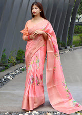 Lilac Peach Floral Printed Soft Silk Saree