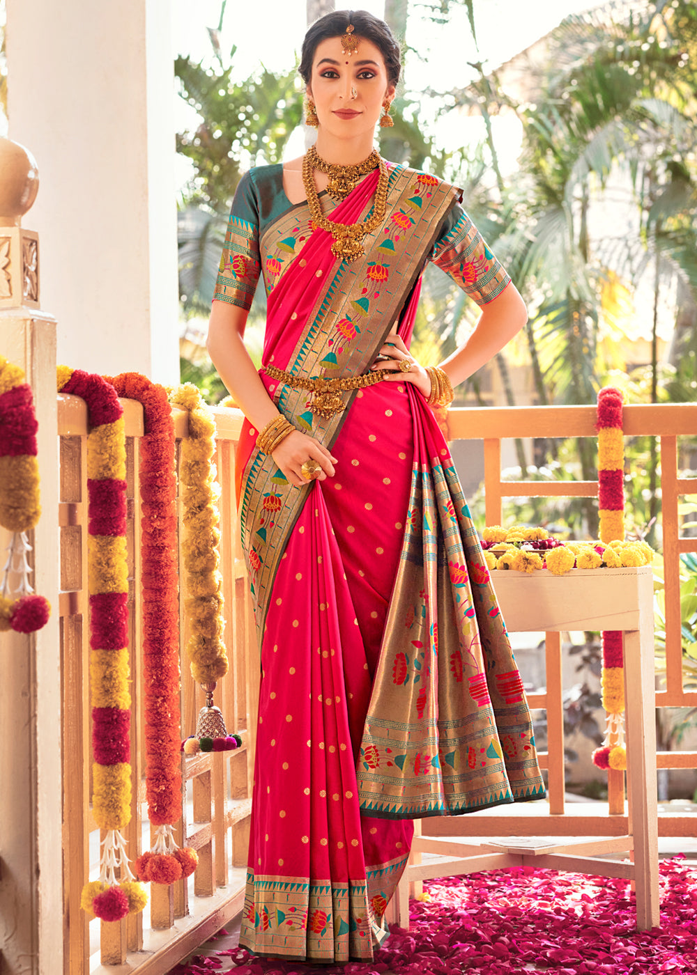 Buy MySilkLove Cherry Pink Woven Paithani Silk Saree Online