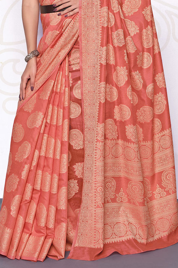 Buy MySilkLove Roman Peach Cotton Saree Online