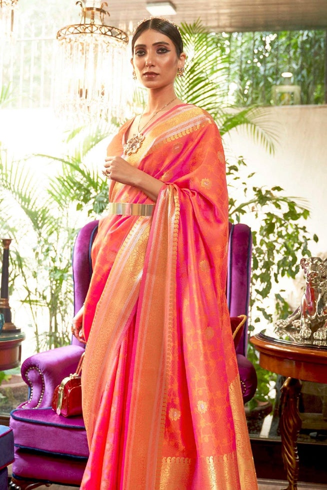 MySilkLove Mona Pink  Zari Woven Kanjivaram Saree