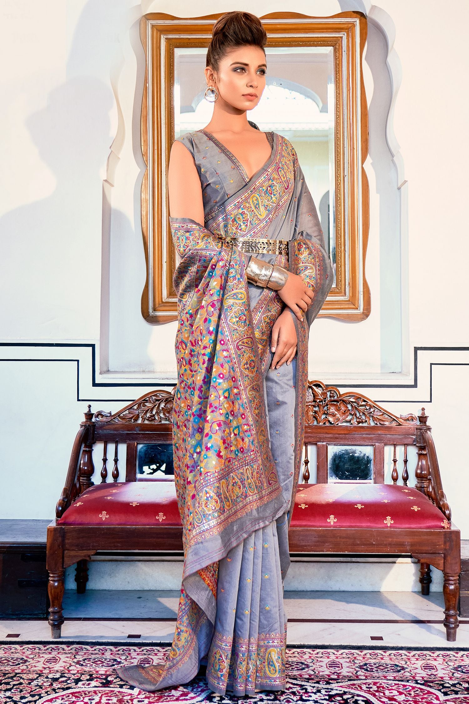 Buy MySilkLove Sandstone Grey Zari Woven Banarasi Silk Saree Online