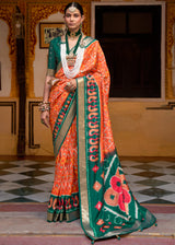 Pearl Orange and Green Patola Silk Saree