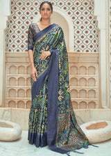 Shuttle Blue Patola Digital Printed Saree