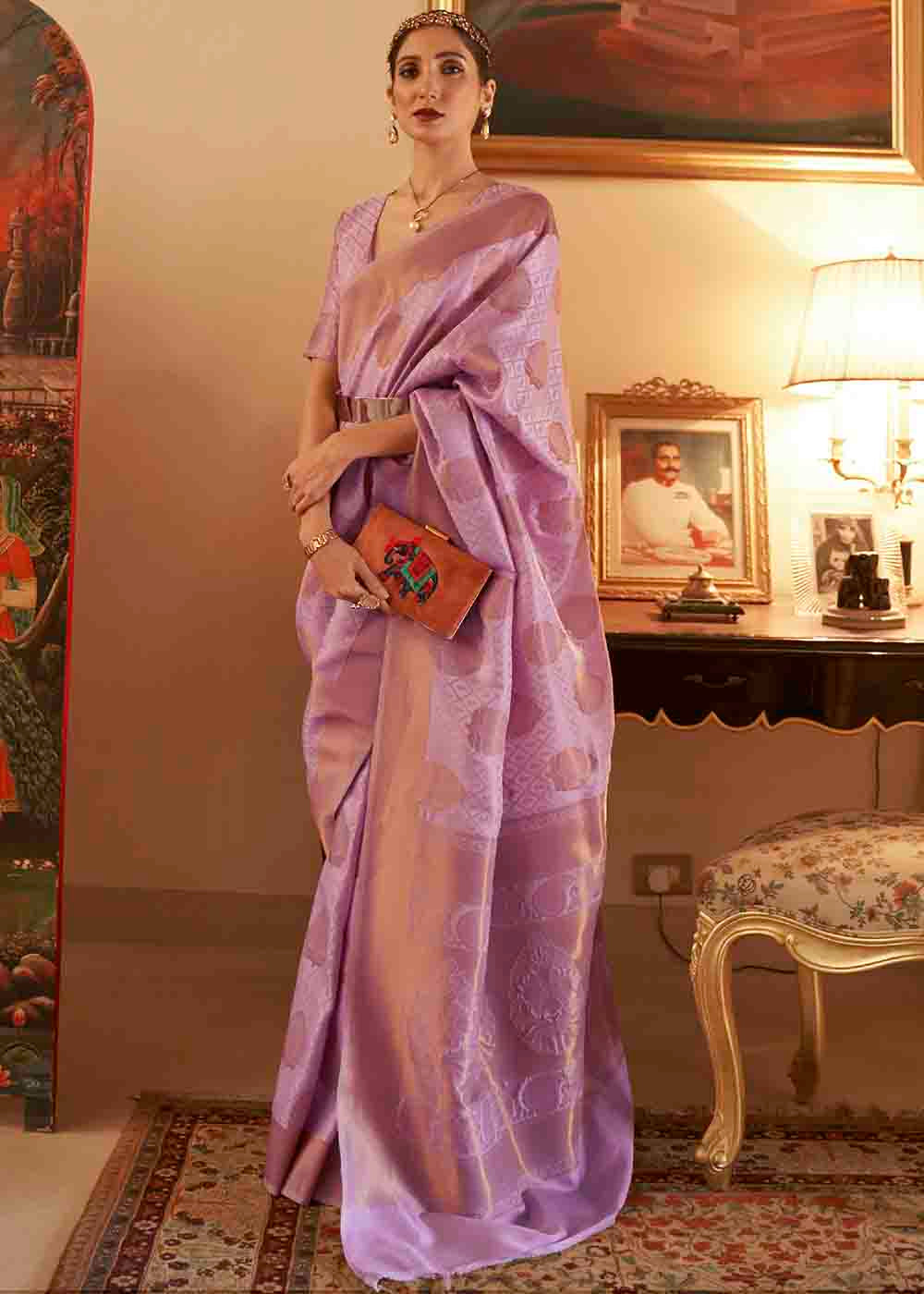 Buy MySilkLove Brandy Purple Banarasi Silk Handloom Saree Online