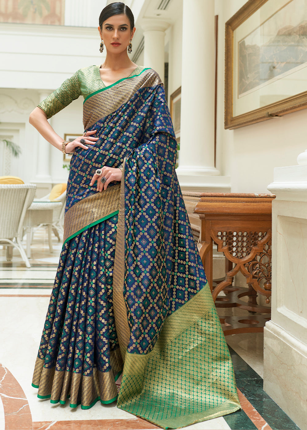 Buy MySilkLove San Juan Blue and Green Woven Handloom Patola Saree Online