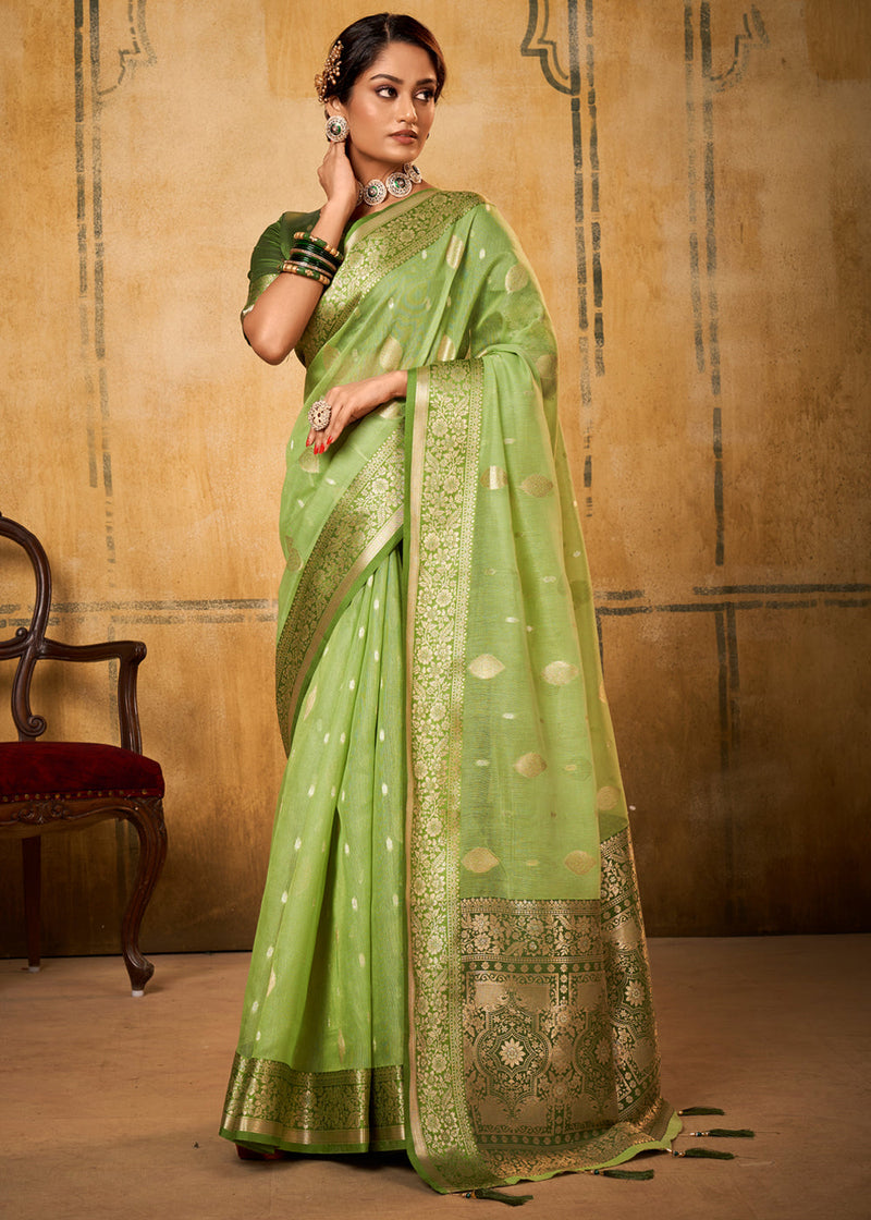 Gimblet Green Woven Banarasi Silk Saree