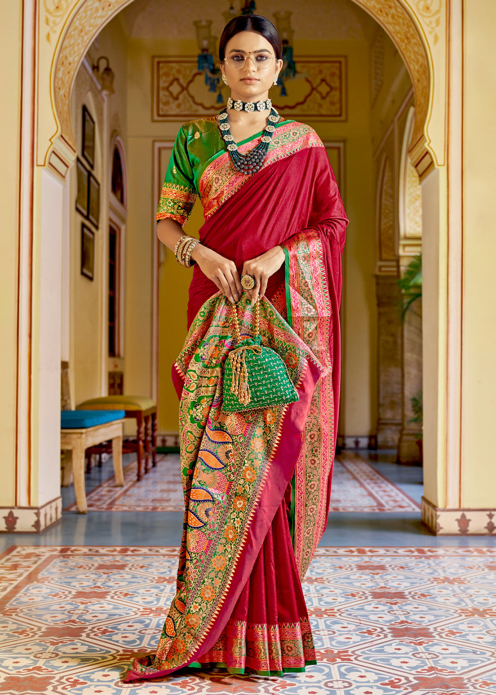 Buy MySilkLove Cognac Dark Red Zari Woven Banarasi Soft Silk Saree Online