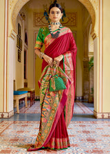 Cognac Dark Red Zari Woven Banarasi Soft Silk Saree