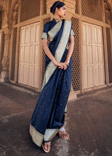 Big Stone Blue Woven Banarasi Satin Silk Saree