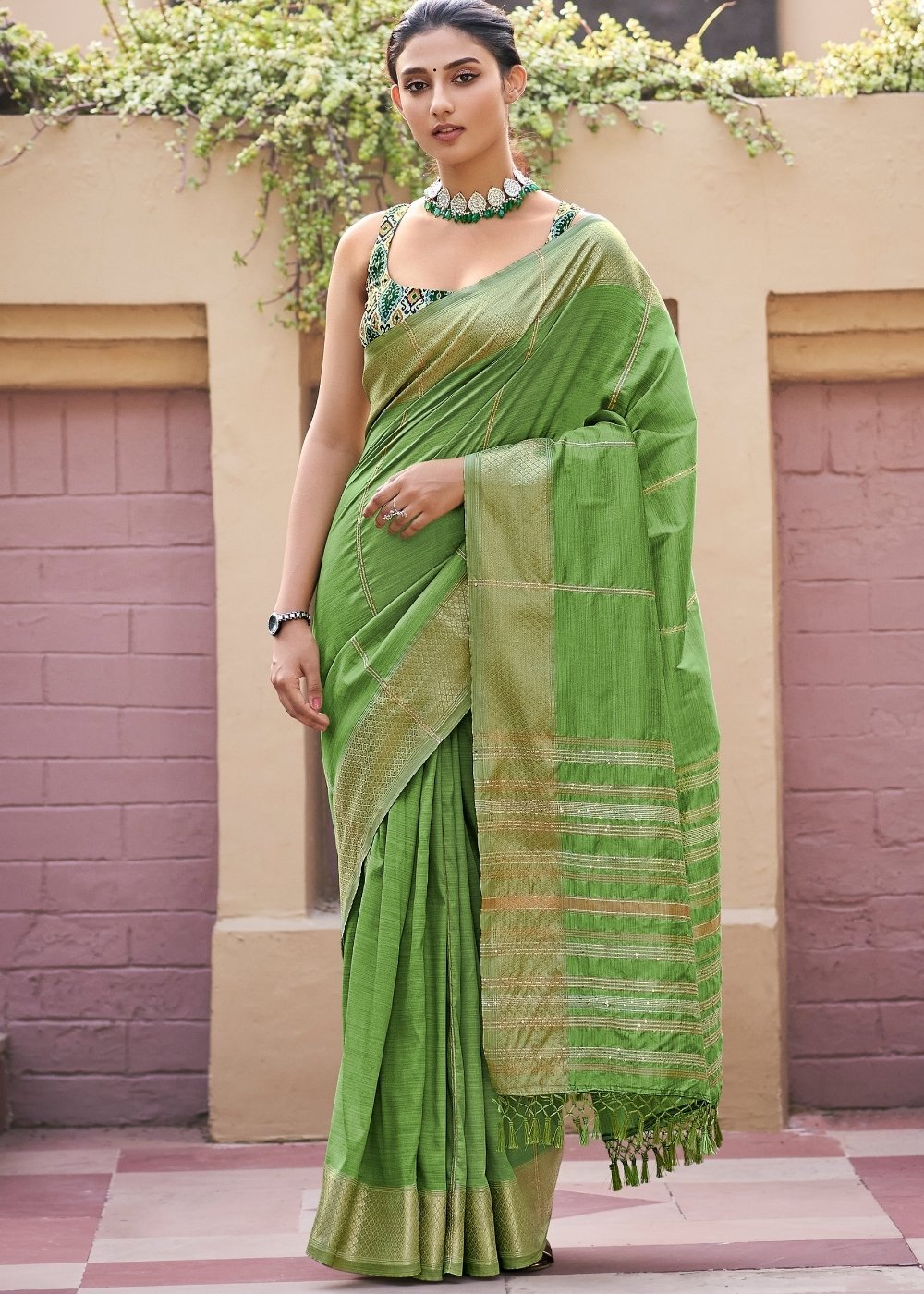 Buy MySilkLove Asparagus Green Zari Woven South Silk Saree Online