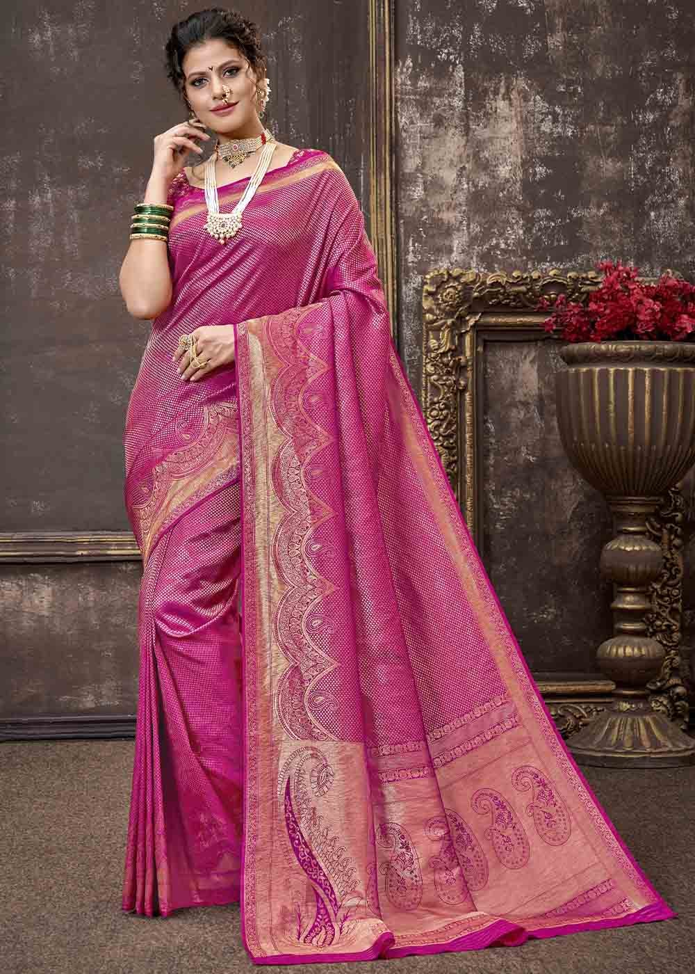 Buy MySilkLove Mulberry Pink Zari Woven Tissue Kanjivaram Saree Online