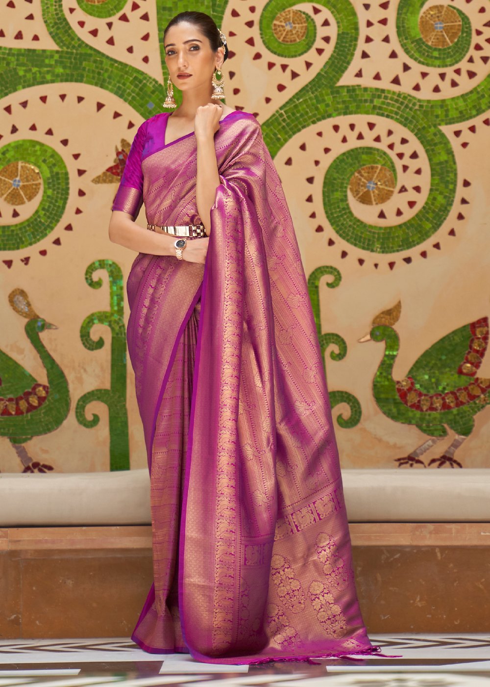 Buy MySilkLove Cinnamon Satin Purple Zari Woven Kanjivaram Saree Online