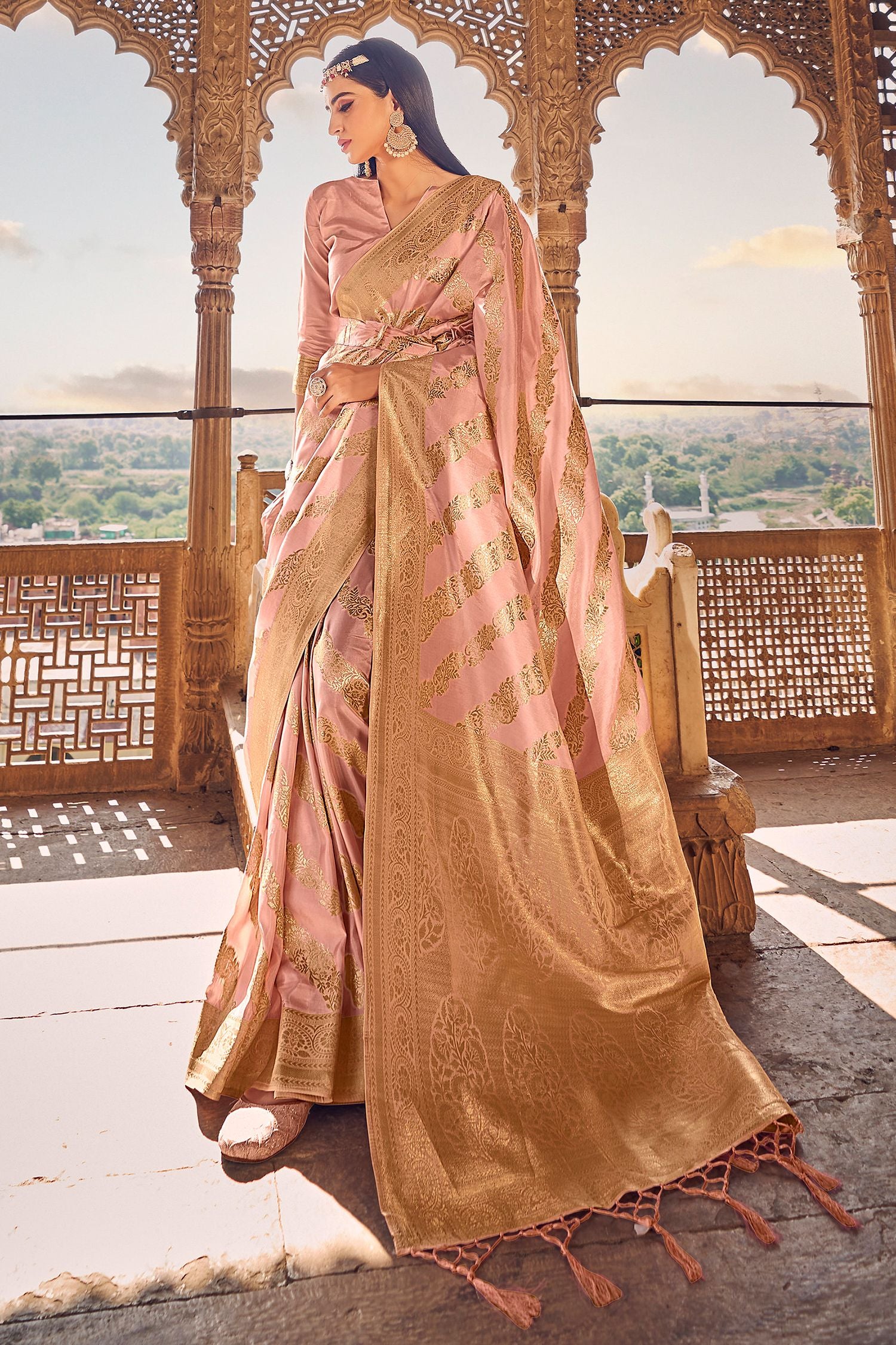 Buy MySilkLove Copperfield Peach Banarasi Woven Silk Saree Online