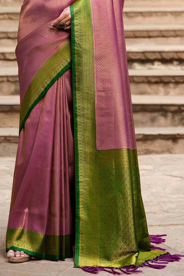 Buy MySilkLove Vin Rouge Purple and Green Zari Woven Kanjivaram Saree Online