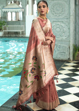 Sand Pink Zari Woven Tussar Paithani Silk Saree