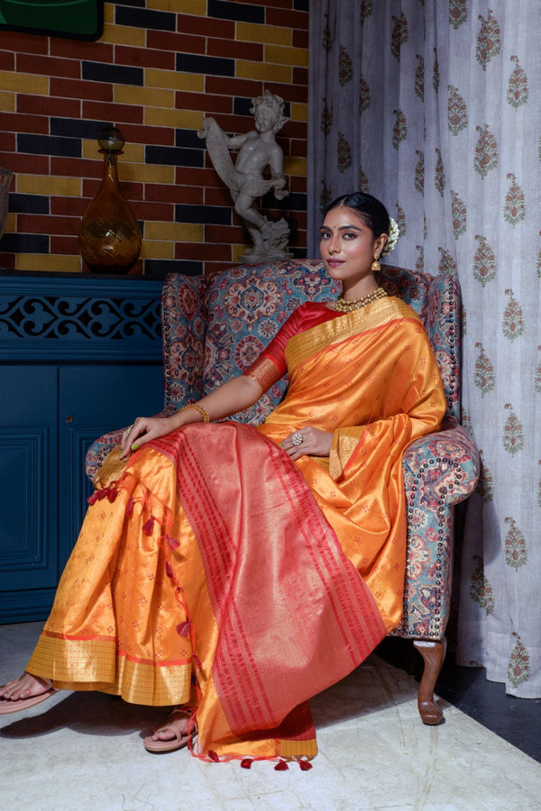 Kournikova Orange Banarasi Raw Silk Saree
