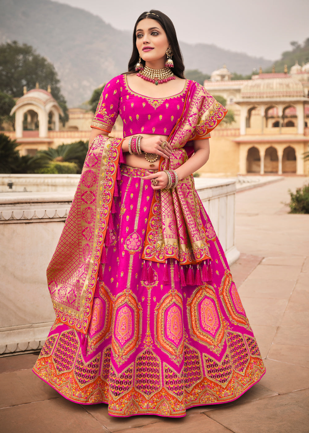 Buy MySilkLove Chestnut Pink Heavy Embroidered Lehenga Online