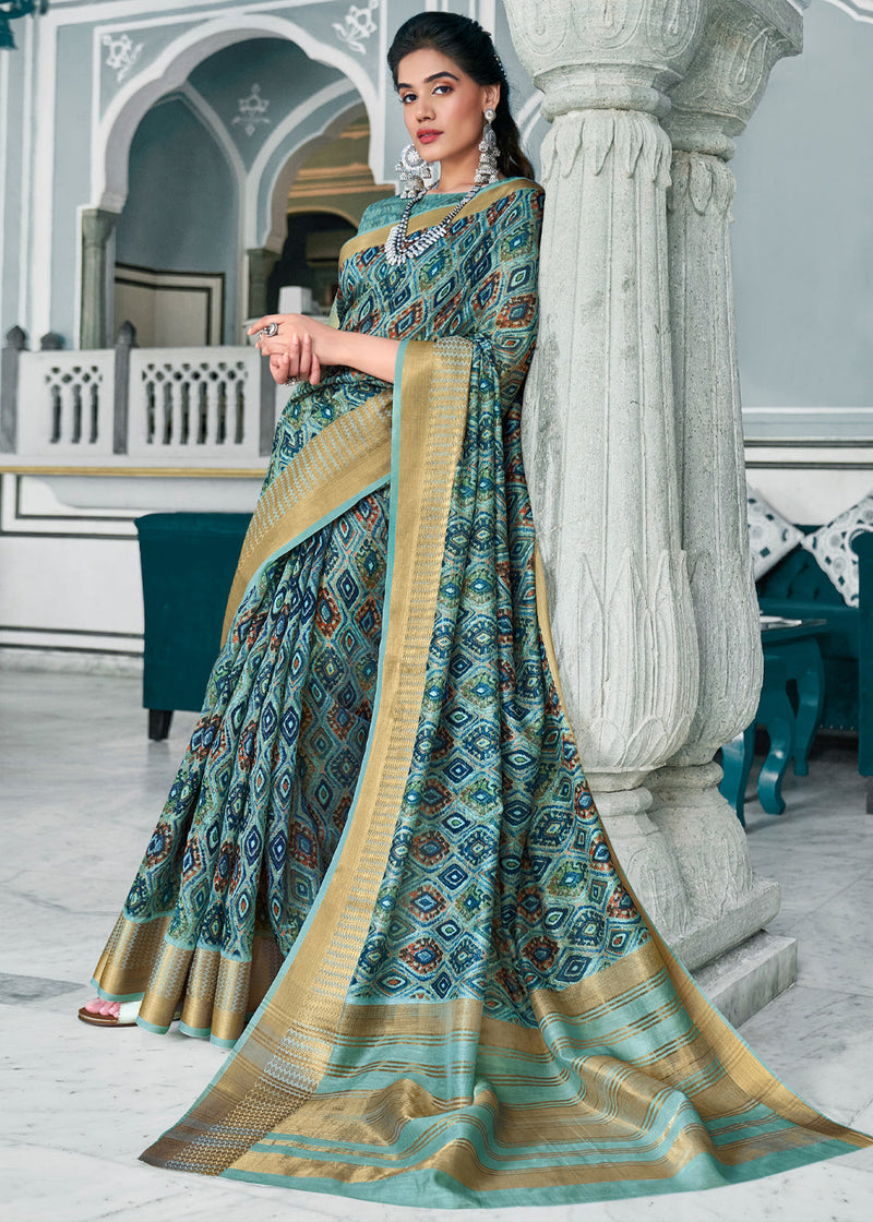 William Blue Banarasi Printed Saree