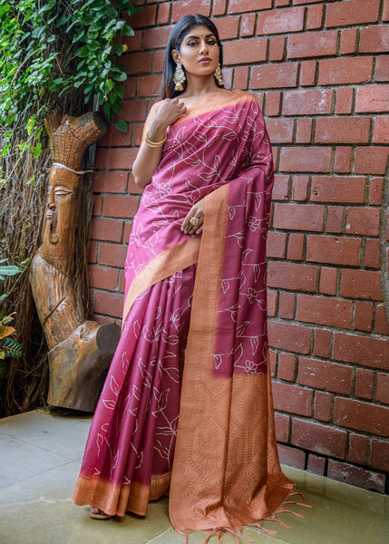 FINE AND ETHNIC ONION COLOUR CHINON SAREE WITH SEQUINS WORK AND EMBROIDERED  BELT