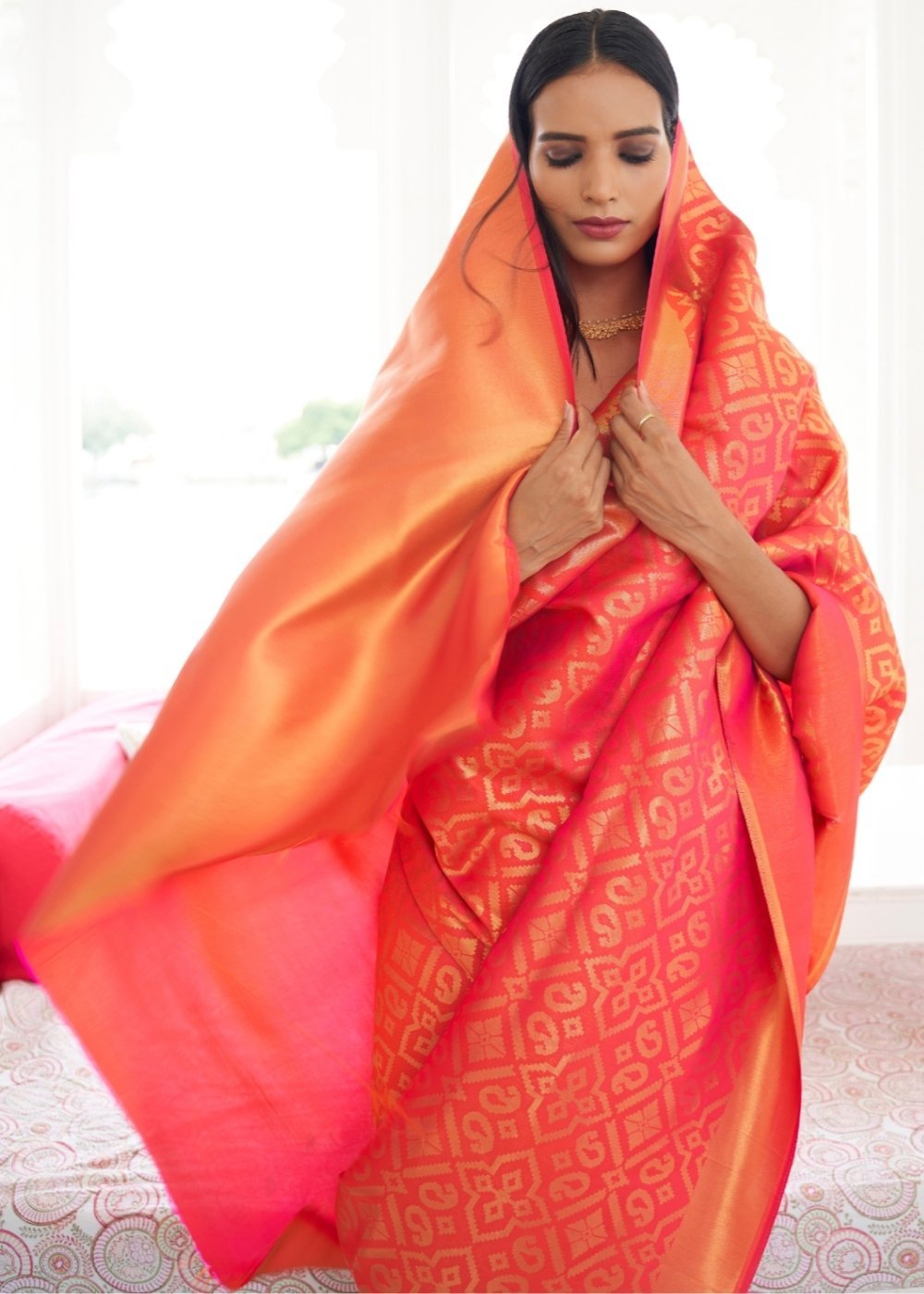 Buy MySilkLove Mandarin Orange Zari Woven Kanjivaram Saree Online