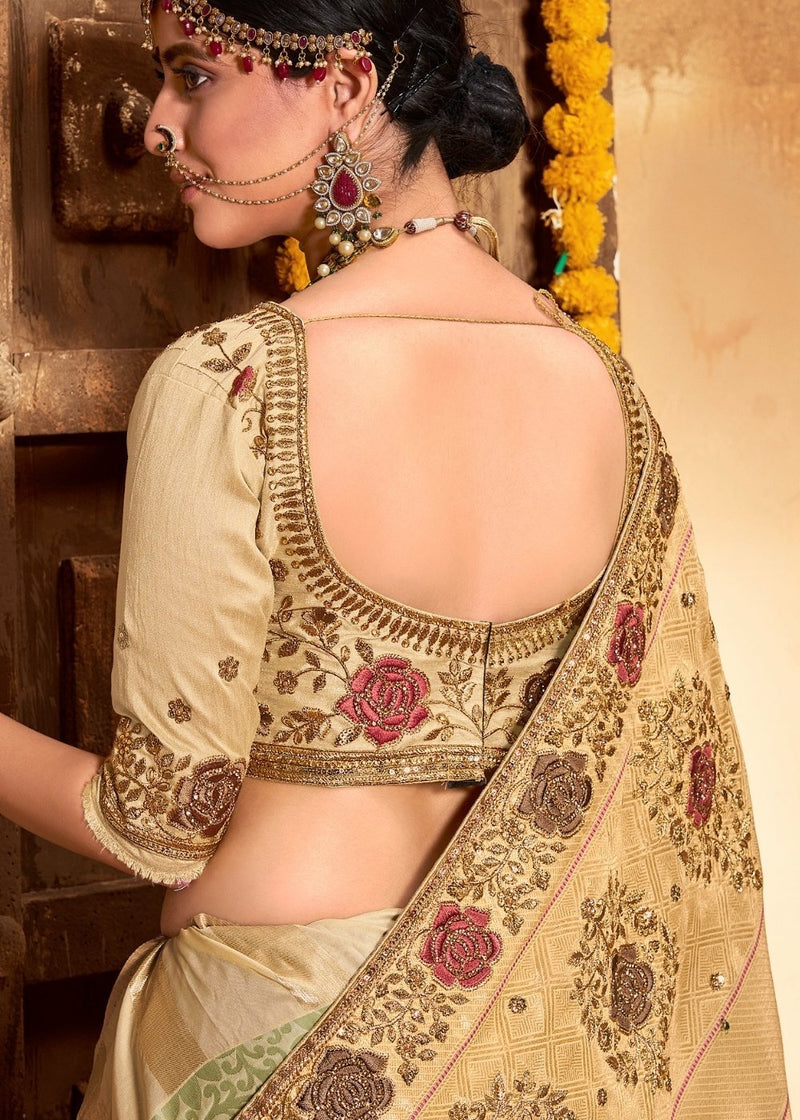 Green Smoke Handloom Woven Designer Banarasi Silk Saree