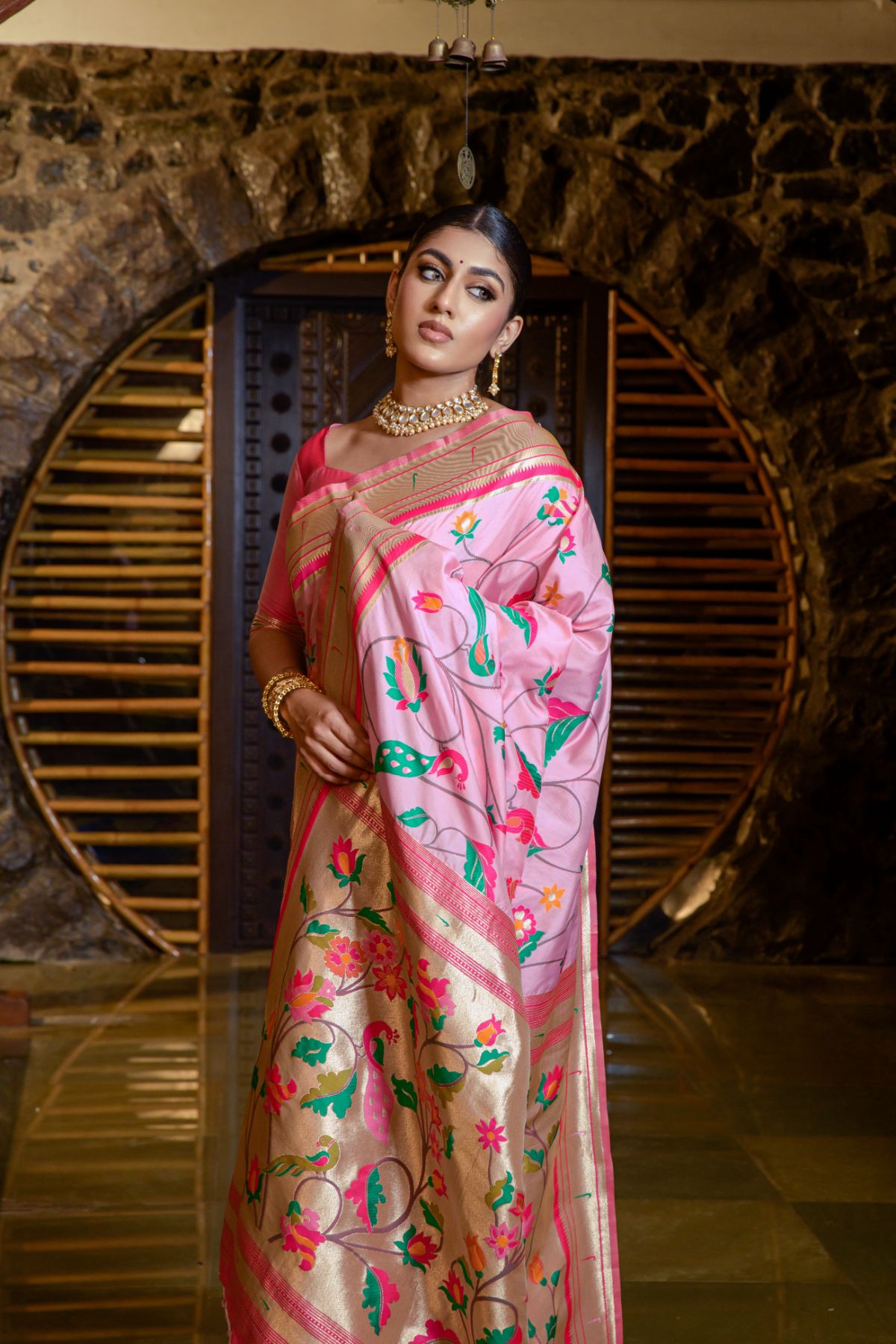 Buy MySilkLove Melanie Pink Banarasi Paithani Silk Saree Online