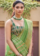 Asparagus Green Zari Woven South Silk Saree