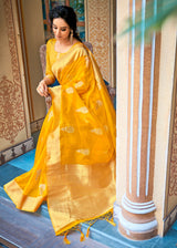 Glow Yellow Zari Woven Banarasi Organza Saree