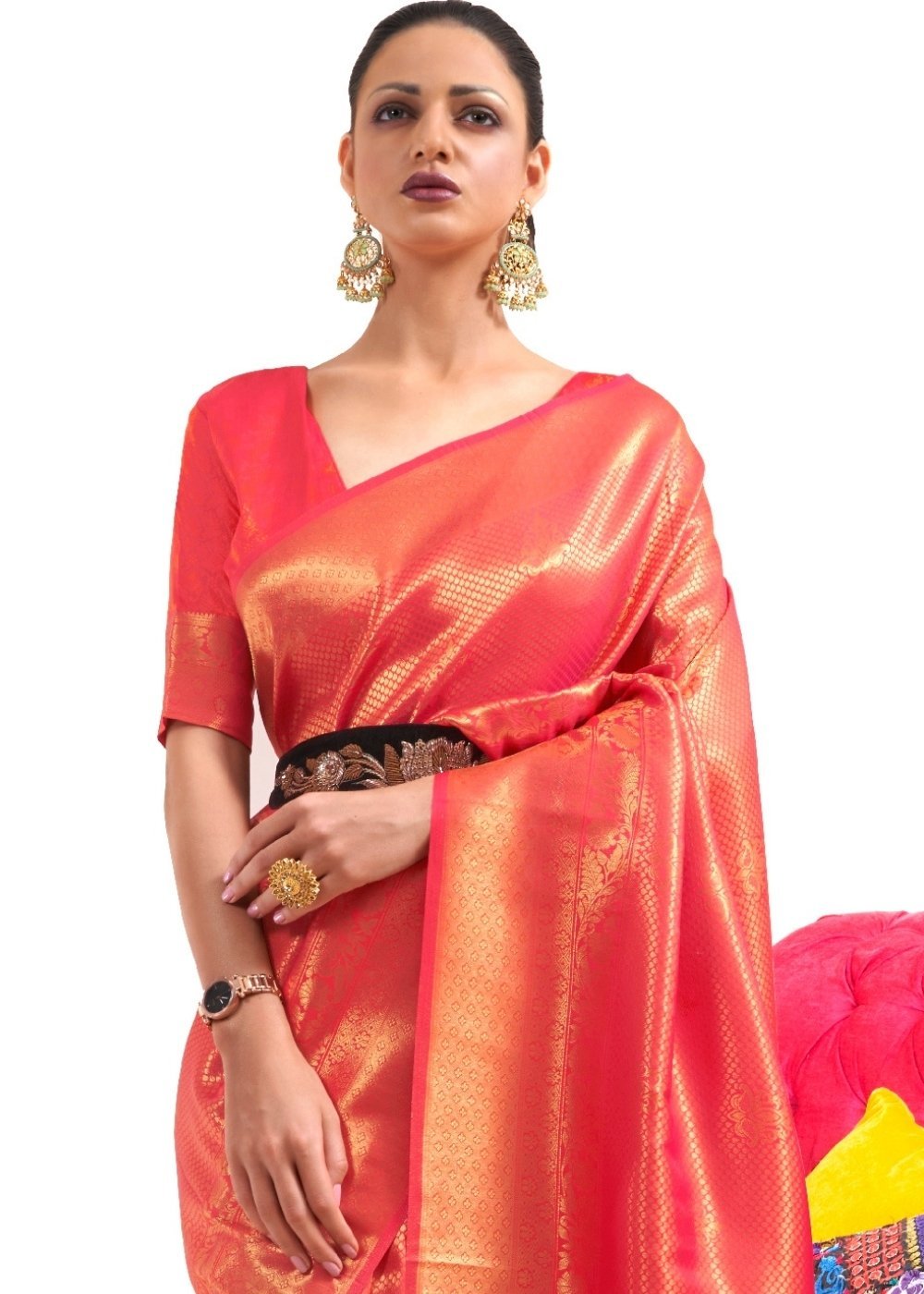 Buy MySilkLove Salmon Red Kanjivaram Silk Saree Online