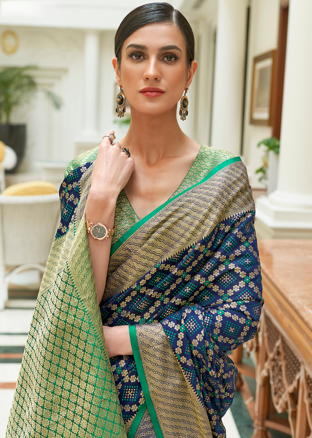 MySilkLove San Juan Blue and Green Woven Handloom Patola Saree