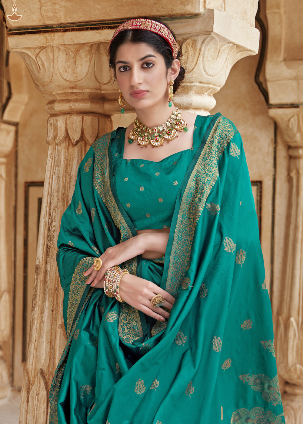 Buy MySilkLove Jade Green Zari Woven Banarasi Silk Saree Online