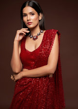 Pueble Red Georgette Partywear Saree