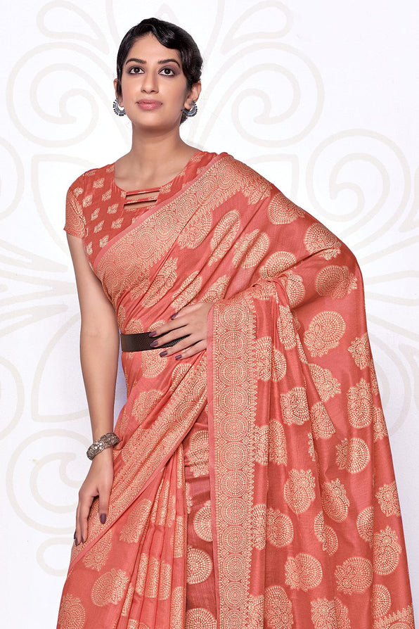 Buy MySilkLove Roman Peach Cotton Saree Online