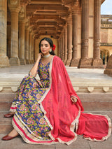 East Bay Blue Cotton Floral Block Print Kurta With Pant And Dupatta