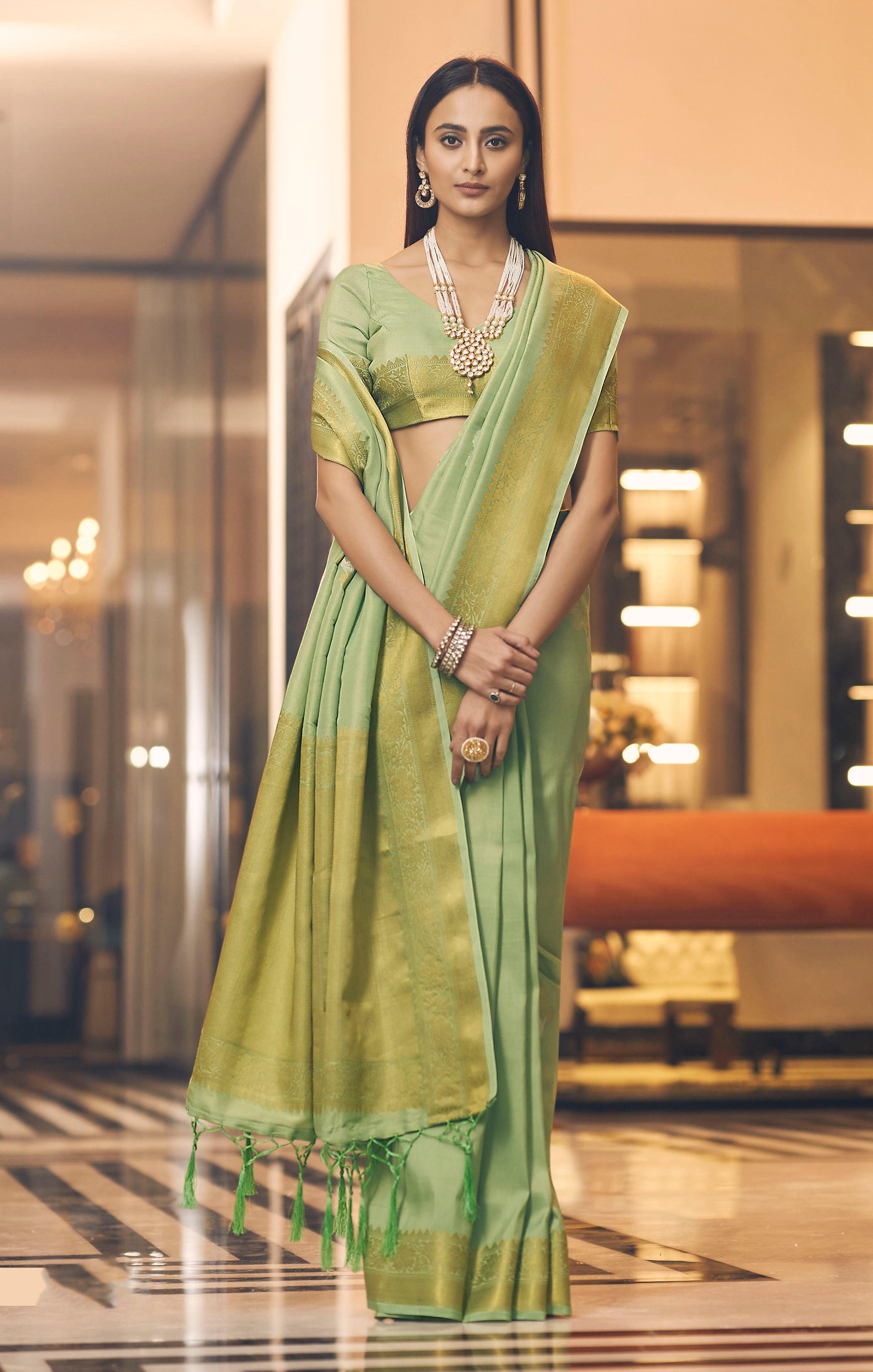 MySilkLove Swamp Green Zari Woven Tissue Banarasi Saree