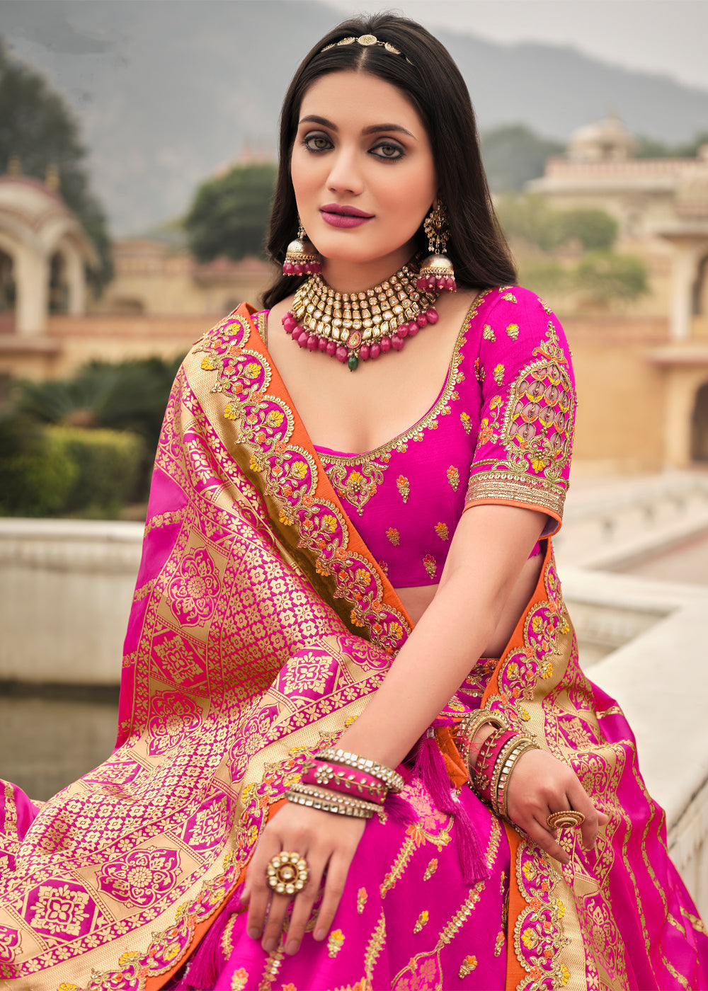 Buy MySilkLove Chestnut Pink Heavy Embroidered Lehenga Online