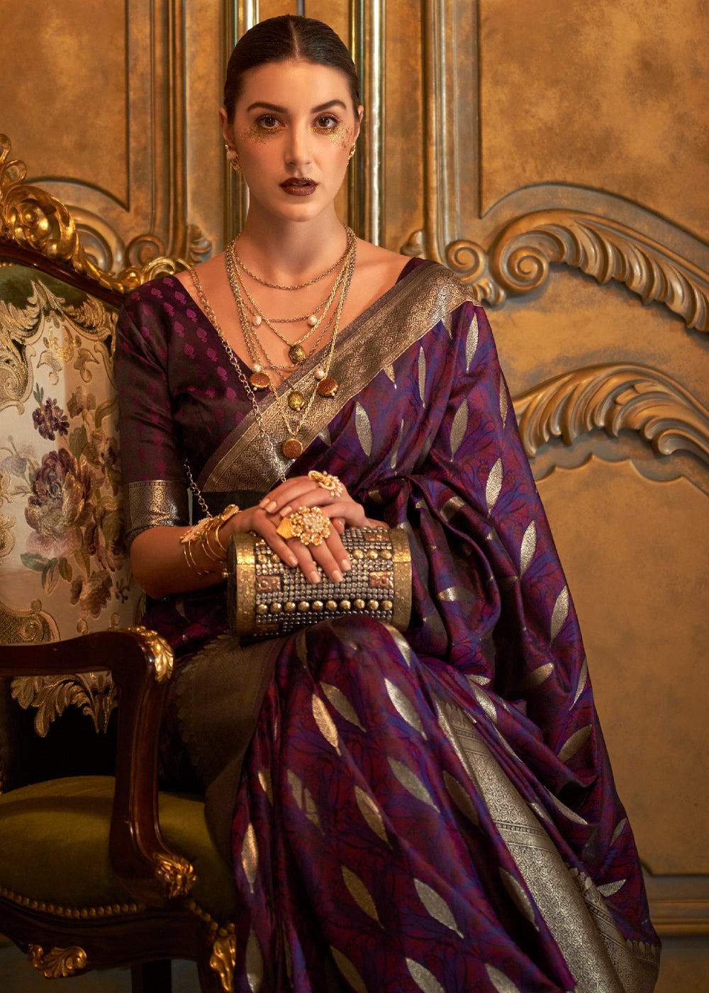 Buy MySilkLove Woody Purple Banarasi Satin Silk Saree Online