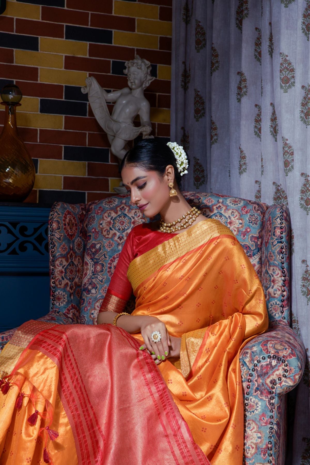 Buy MySilkLove Kournikova Orange Banarasi Raw Silk Saree Online