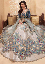 Fiord Blue and Grey Designer Net Lehenga with Multi Thread Embroidery Work