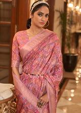 Sunglo Pink Banarasi Digital Kanni Printed Silk Saree