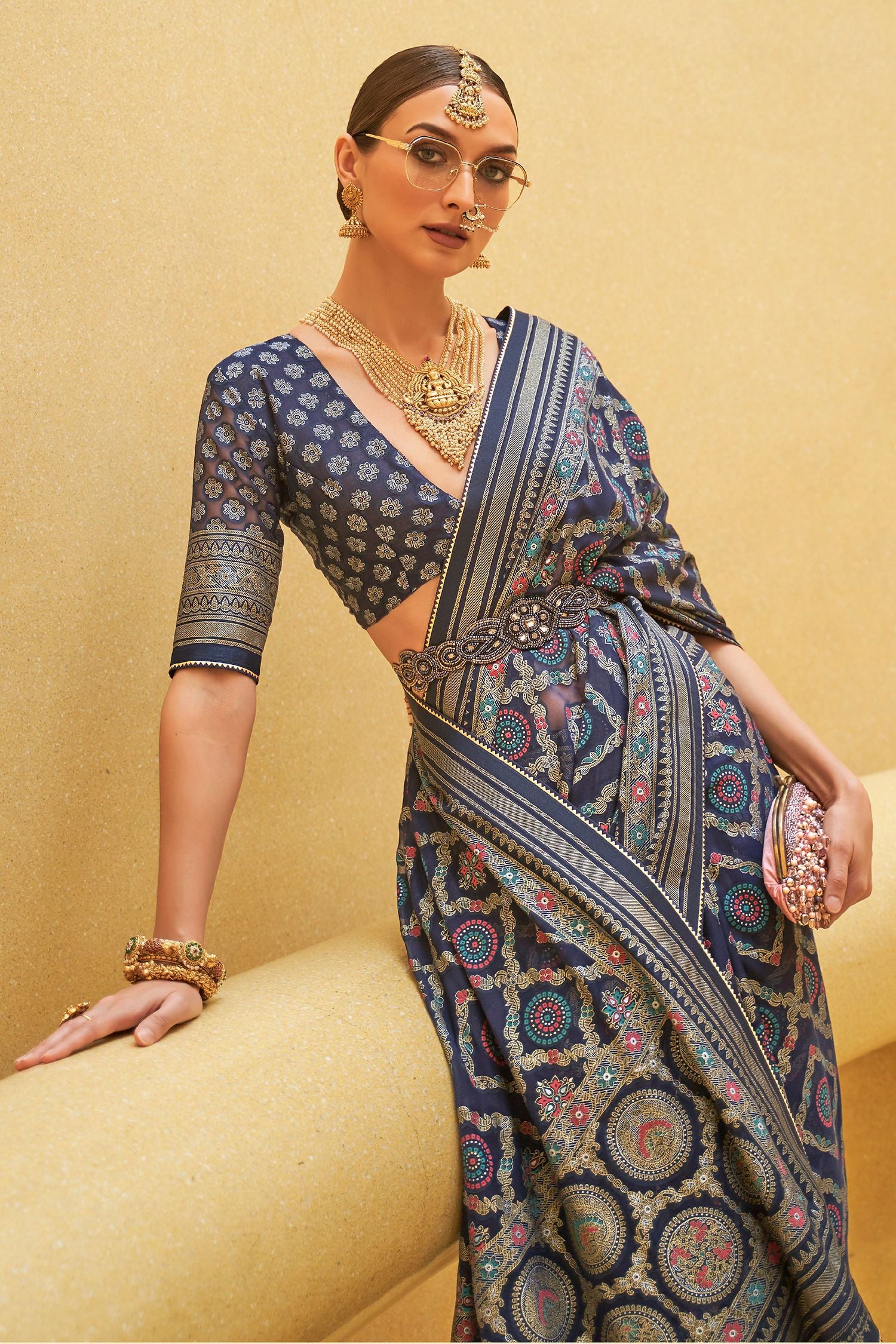 Buy MySilkLove Ship Blue Zari Woven Brasso Organza Saree Online