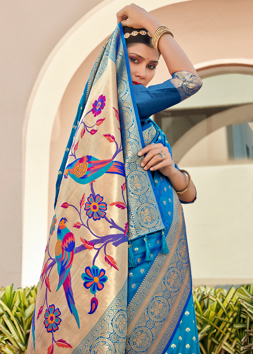 Buy MySilkLove Curious Blue Woven Paithani Silk Saree Online