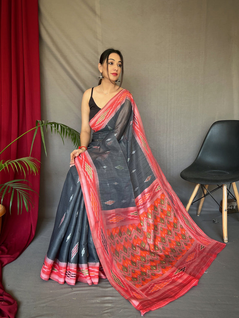 Black Pepper - Black Colour Cotton Silk Handloom Saree with Overall Ghicha  Work - Indic Brands