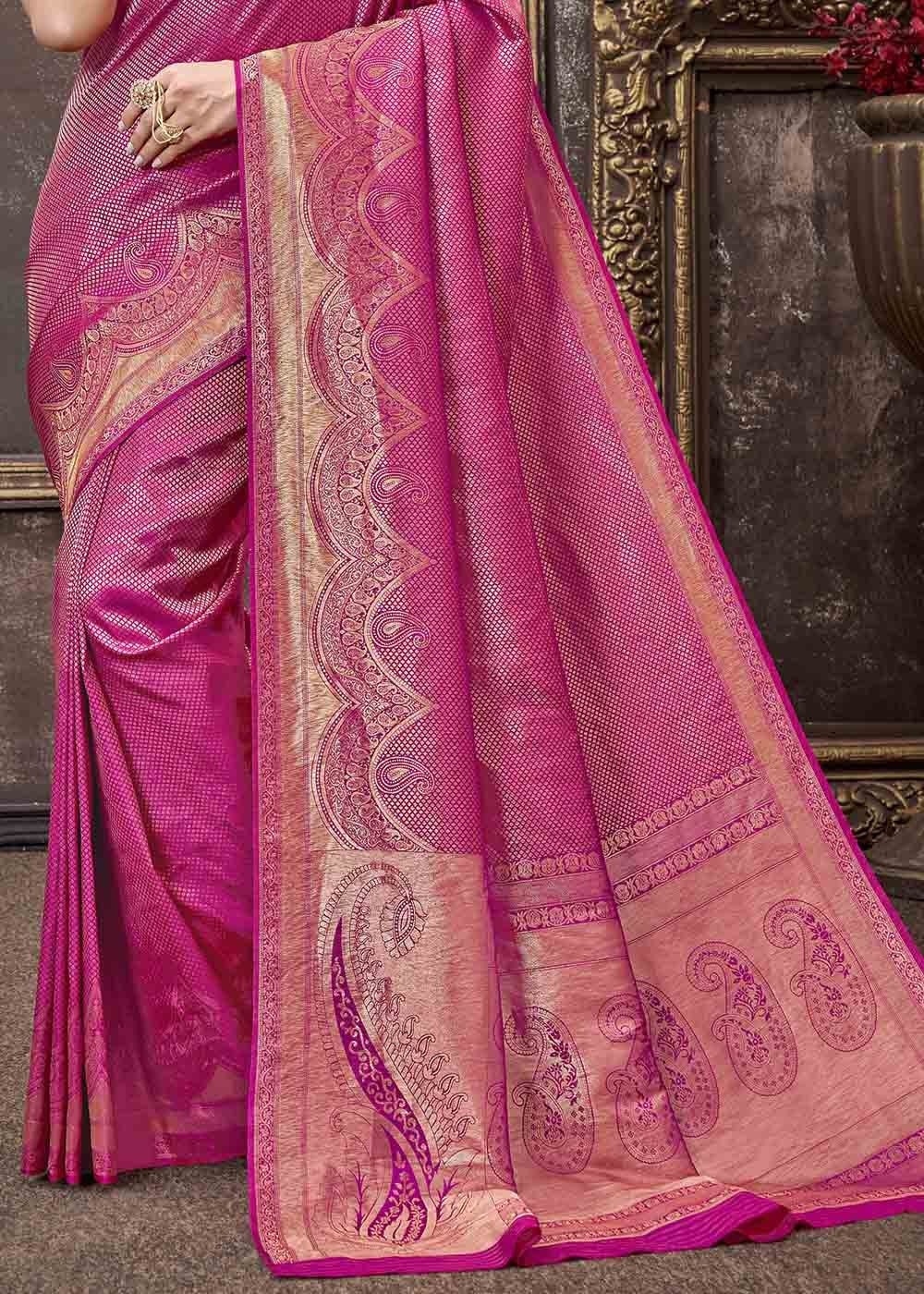 Buy MySilkLove Mulberry Pink Zari Woven Tissue Kanjivaram Saree Online